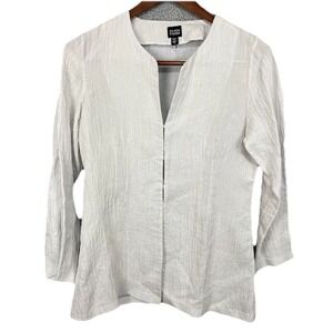 EILEEN FISHER Jacket Large Silk  Viscose Top Crinkle Hook &Eye Long Sleeve Ivory